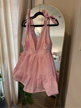 Pink Tie-Shoulder Babydoll Dress